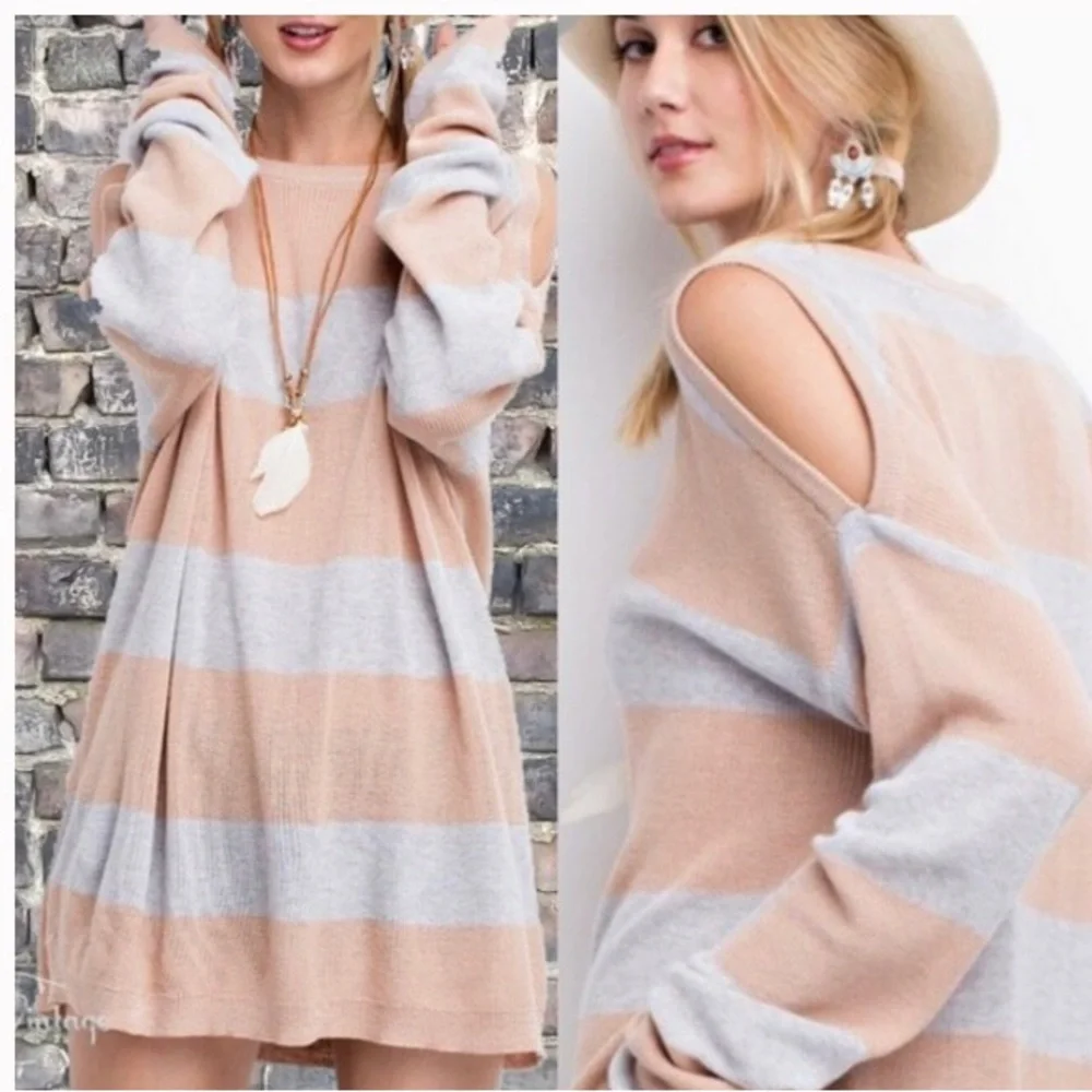 Cold Shoulder Loose Knit Long Sweater - Picture 1 of 8